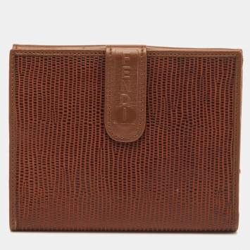 مملوكة مسبقًا Fendi Vintage Brown Lizard Effect Leather Compact Wallet