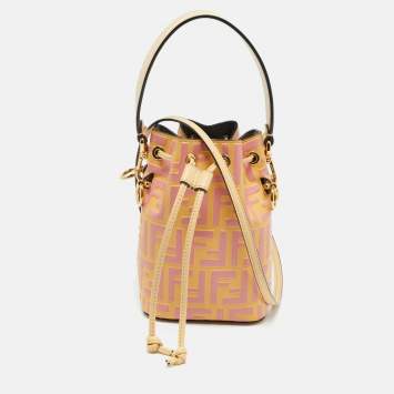 مملوكة مسبقًا Fendi Mon Tresor Mini Yellow/Pink FF Leather Drawstring Bucket Bag