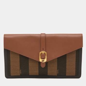 Pre Owned حقيبة كلتش فنجي قماش و جلد بألوان ثلاثية "بيكين" بشكل ظرف