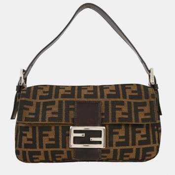 Pre Owned Fendi Baguette Brown Zucca Canvas Shoulder Bag