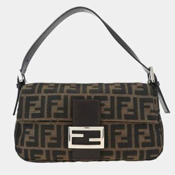 Pre Owned Fendi Baguette Brown Zucca Canvas Shoulder Bag
