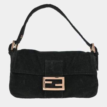 مملوكة مسبقًا Fendi Black Corduroy Baguette Handbag