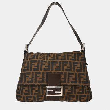 Pre Owned Fendi Zucca Mamma Baguette Brown Canvas Shoulder Bag