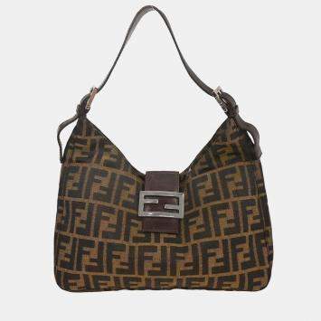Pre Owned Fendi Zucca Brown Black Canvas Hobo Bag