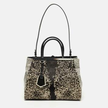 مملوكة مسبقًا Fendi 2Jours Medium Tricolor Printed Calf hair and patent Leather 2Jours Tote