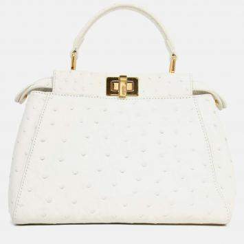 Pre Owned حقيبة ميني فاندي بيكابو جلد نعام أبيض مع حزام