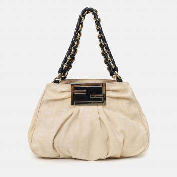 Pre Owned Fendi Beige FF Zucca Canvas Mia Chain Tote