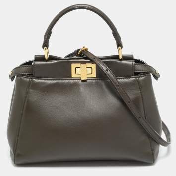مملوكة مسبقًا Fendi Peekaboo Mini Dark Brown Leather Top Handle Bag