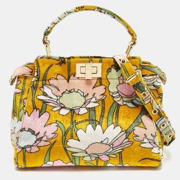 مملوكة مسبقًا Fendi Peekaboo Mini Multicolor Floral Velvet Top Handle Bag
