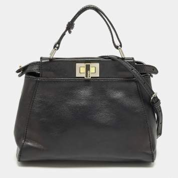 Pre Owned Fendi Peekaboo Mini Black Leather Top Handle Bag