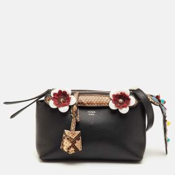 مملوكة مسبقًا Fendi By The Way Mini Black Leather and Python Trim Flowerland Shoulder Bag