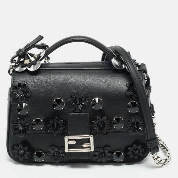 مملوكة مسبقًا Fendi Flowerland Micro Black/Blue Leather Double Baguette Bag
