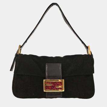 Pre Owned حقيبة باجيت سويدي أسود فندي