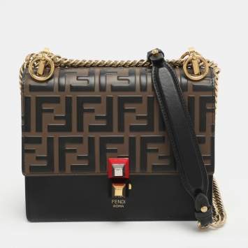 مملوكة مسبقًا Fendi Kan I Small Black/Brown FF Leather Shoulder Bag
