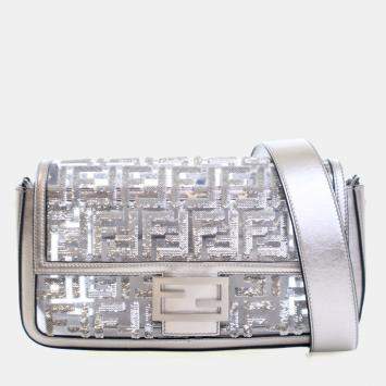 Pre Owned Fendi Medium Silver Sequin PVC Baguette