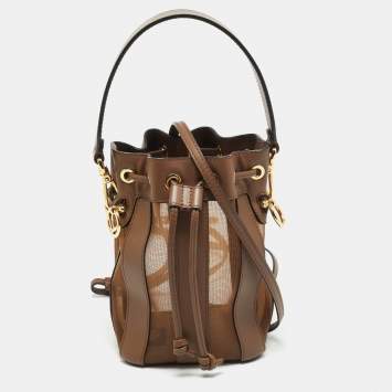Pre Owned Fendi Mon Tresor Pequin Mini Brown Mesh and Leather Bucket Bag