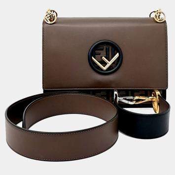 مملوكة مسبقًا Fendi Brown Leather Fendi Can I F Shoulder Bag (8BT284)