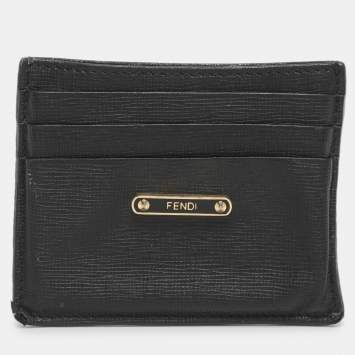 Pre Owned Fendi Black Leather Card Holder