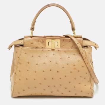 Pre Owned حقيبة فندي ميني بيكابو جلد نعام رصاصي بيد علوية