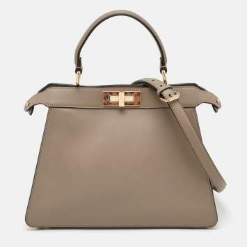 Pre Owned Fendi Peekaboo Iseeu Medium Beige Leather Top Handle Bag