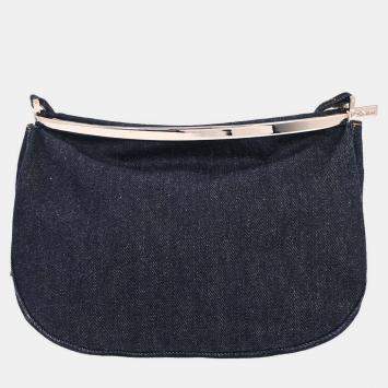 Pre Owned Fendi Navy Denim Shoulder Bag