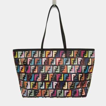 مملوكة مسبقًا حقيبة يد فندي قماش مطلي جلد زوكا متعددة الألوان سوداء