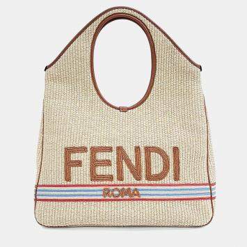 مملوكة مسبقًا Fendi Beige, Brown Raffia Shopper Bag