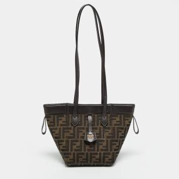 Pre Owned Fendi Origami Mini Tobacco Zucca Canvas and Leather Bag