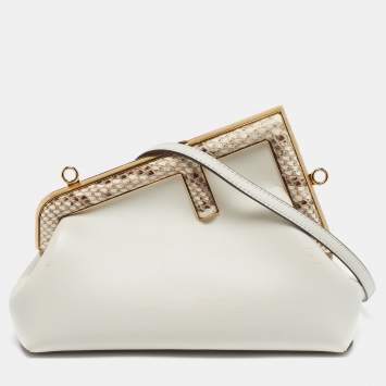 مملوكة مسبقًا Fendi First Small White Leather and Python Clutch Bag
