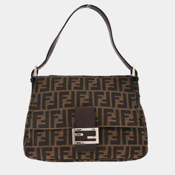 Pre Owned Fendi Brown Canvas Zucca Mamma Baguette Handbag