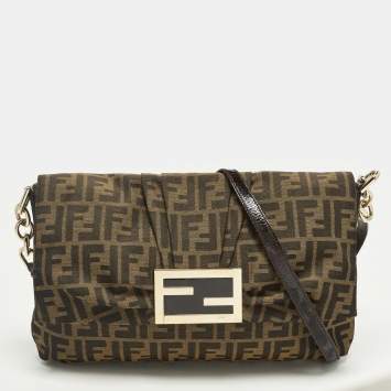مملوكة مسبقًا Fendi Mia Flap Tobacco Zucca Canvas and Patent Leather Shoulder Bag