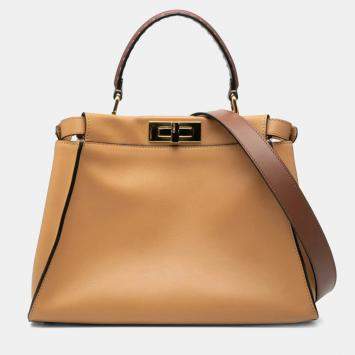 مملوكة مسبقًا Fendi Selleria Peekaboo Regular Handbag/Shoulder Bag Brown Bordeaux And Gold Leather
