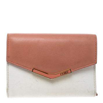 Pre Owned Fendi White/Peach Leather Small 2Jours Wallet