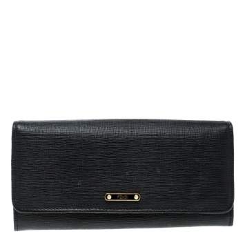 Pre Owned Fendi Black Leather Crayons Continental Wallet