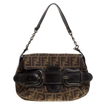 Pre Owned Fendi Tobacco Zucca Canvas B Bis Shoulder Bag 