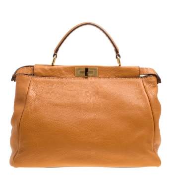 Pre Owned Fendi Brown Selleria Leather Large Peekaboo Top Handle Bag