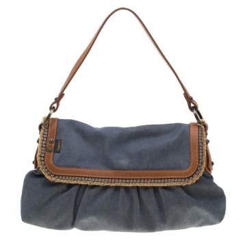 Pre Owned Fendi Blue Denim Chef Shoulder Bag