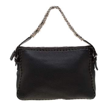 Pre Owned Fendi Black Leather Shoulder Bag