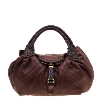 Pre Owned Fendi Brown Pebbled Leather Spy Bag