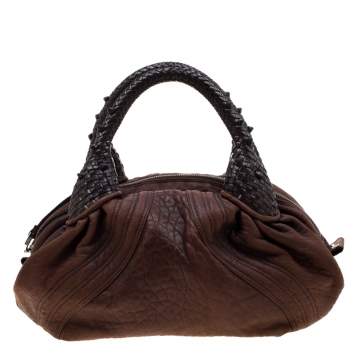 Pre Owned Fendi Dark Brown Pebbled Leather Spy Bag