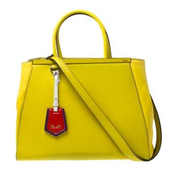 Pre Owned Fendi Yellow Leather Medium 2jours Tote