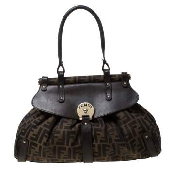 Pre Owned Fendi Brown Zucca Canvas and Leather Magic Shoulder Bag
