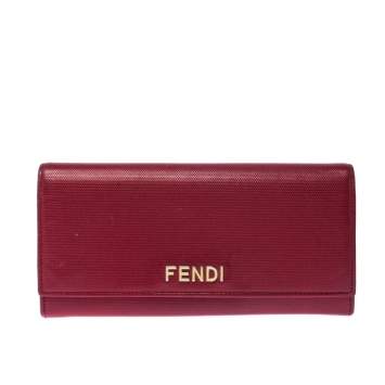 Pre Owned Fendi Red Leather Flap Continental Wallet