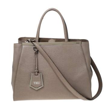 Pre Owned Fendi Dark Beige Leather Medium 2jours Tote