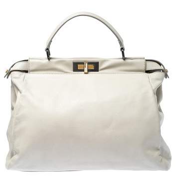 مملوكة مسبقًا Fendi Off White Leather Large Peekaboo Top Handle Bag