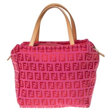 Pre Owned Fendi Red/Pink Zucchino Canvas Pochette 