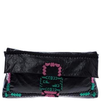 Pre Owned Fendi Multicolor Whipstitch Leather Flap Clutch