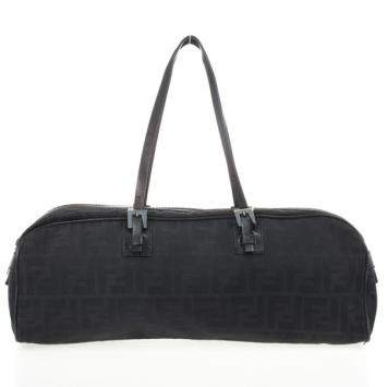 Pre Owned Fendi Black Zucca Canvas East/West Satchel Bag