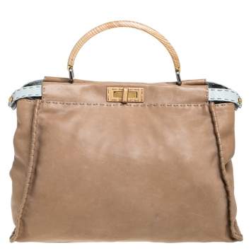مملوكة مسبقًا Fendi Beige Leather Large Selleria Peekaboo Top Handle Bag