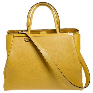 Pre Owned Fendi Yellow Leather Medium 2jours Tote